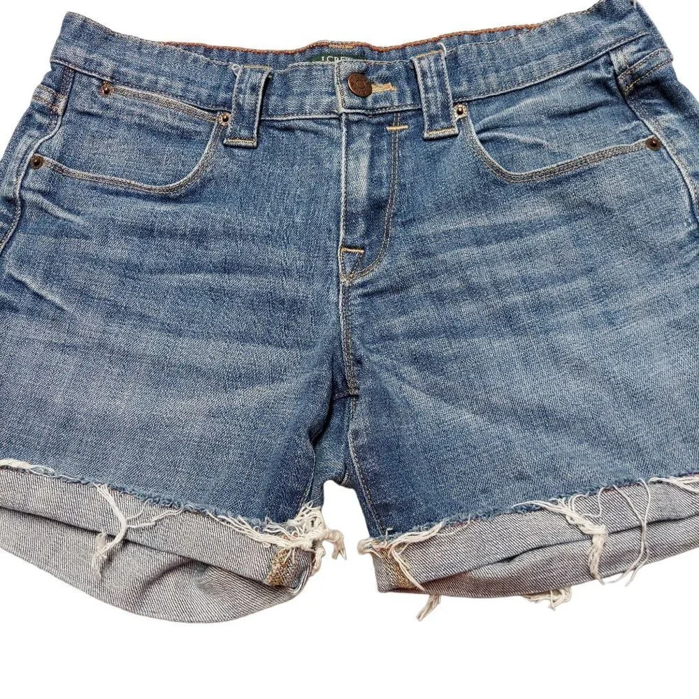 J. Crew Women's Blue Denim Cut Off Fringe Hem Shorts - Picture 2 of 6